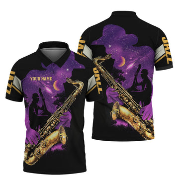 FUNSTUFFPRINT Jazz Saxophone - Personalized Name 3D Polo Shirt