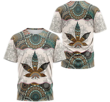 FUNSTUFFPRINT Personalized T-Shirt, Hoodie - Mandala Cannabis Weed Wave 3D T-shirt