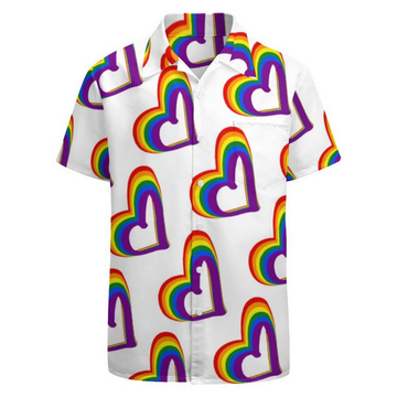 Cute Lgbt Rainbow Flag Hearts Pattern Gay Pride Hawaiian Vintage Shirt Mens Button Down Tropical Hawaii Beach Shirts