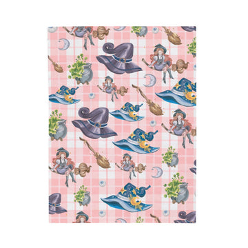 FUNSTUFFPRINT Pink Witch Velveteen Plush Blanket