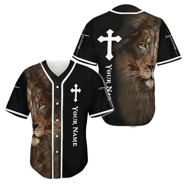 Personalized Jesus Baseball Jersey - Cross, Lion Baseball Jersey - Gift For Christians - Jesus Custom Printed Baseball Jersey Shirt For Men and Women