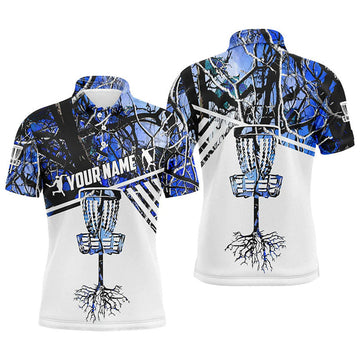 Custom Disc Golf Men Polo Shirt - Blue Camo Custom Name Disc Golf Basket Apparel - Personalized Sports Gift For Golf Lover, Male, Husband, Boyfriend, Team