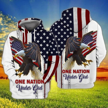 FUNSTUFFPRINT 4th Of July Independence Day American Eagle One Nation Under Girl 3D Hoodie and Zip Hoodie
