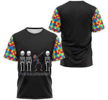 FUNSTUFFPRINT Personalized T-Shirt, Hoodie - Autism It's Ok To Be A Little Different Dabbing Skeleton 3D T-shirt