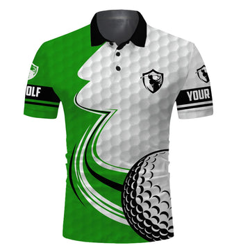 Custom Golf Men Polo Shirt - Custom Name Green And White Golf Ball Apparel - Personalized Sports Gift For Golf Lover, Male, Husband, Boyfriend