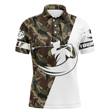 Custom Golf Men Polo Shirt - Custom Name White And Camo Apparel - Personalized Sports Gift For Golf Lover, Male, Husband, Boyfriend
