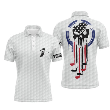 Custom Golf Men Polo Shirt - Custom Name White American Flag Reaper Apparel - Personalized Sports Gift For Golf Lover, Male, Husband, Boyfriend