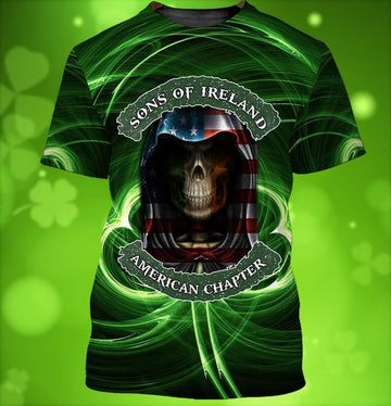 FUNSTUFFPRINT Son Of Ireland American Chapter Shirt, 3D All Over Print St Patrick Day Shirt, Skull American Patrick Day Shirt 3D T-shirt