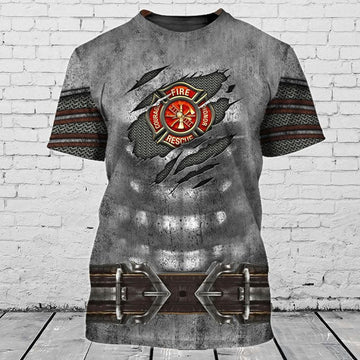 FUNSTUFFPRINT 3D All Over Print Firefighter Armor Shirt, Gift for Dad Firefighter, Firefighter Shirt 3D T-shirt