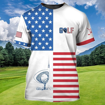 FUNSTUFFPRINT Golf USA Flag Pattern Shirt, Golfer T-Shirt, Golfer Shirt For Men Women 3D T-shirt