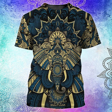 3D All Over Print Mandala ElephanT-Shirt, Mandala Hippie Shirts