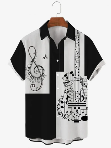 Guitar Printed Vacation Men'S Short Sleeved hawaiian Shirts