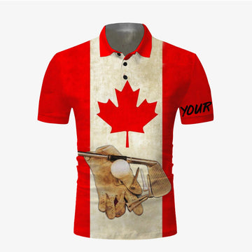 Custom Golf Men Polo Shirt - Custom Name Canadian Flag Vintage Apparel - Personalized Sports Gift For Golf Lover, Male, Husband, Boyfriend