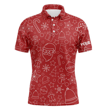 Custom Golf Men Polo Shirt - Custom Name Beautiful Red Xmas Pattern, Christmas Apparel - Personalized Sports Gift For Golf Lover, Male, Husband, Boyfriend