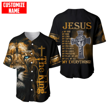 Personalized Jesus Baseball Jersey - Cross, Lion Baseball Jersey - Gift For Christians - My God My King Custom Baseball Jersey Shirt For Men Women