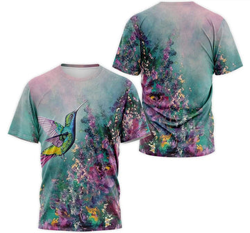 FUNSTUFFPRINT Personalized T-Shirt, Hoodie - Hummingbird Wild Flower Oil Painting 3D T-shirt