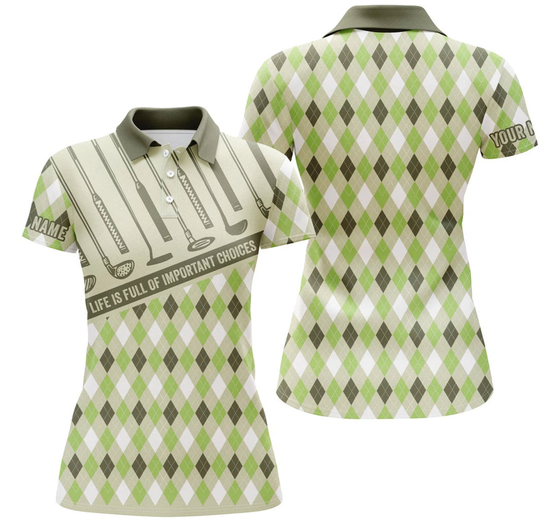 Custom Golf Custom Name Women Polo Shirt, Life Is Full Of Important Choices, Argyle Pattern Personalized - Gift Sport For Mother's Day, Women, Team Golfer