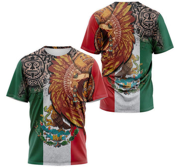 FUNSTUFFPRINT Personalized Aztec Mayan Warrior Mexican Coat Of Arms Flag 3D Printed T-shirt
