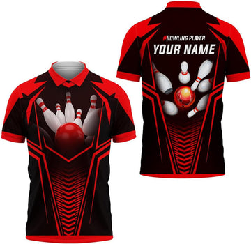 Personalized Bowling 3D Men Bowling Polo Shirt, Custom Name 3D Bowling Shirts Gift for Bowling Lover