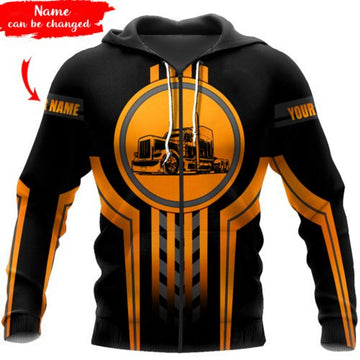 FUNSTUFFPRINT Personalized Trucker 3D Hoodie Black And Orange 3D Hoodie and Zip Hoodie