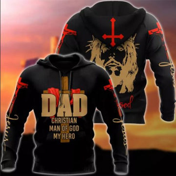 FUNSTUFFPRINT Dad 3D Hoodie Dad Christian Man Of God My Hero 3D Hoodie and Zip Hoodie