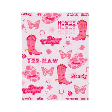 FUNSTUFFPRINT Plush Blanket - Yeehaw Howdy Pink Western Design