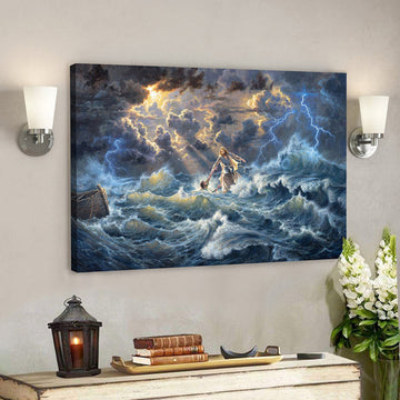 Jesus Canvas - Scripture Canvas Wall Art - Jesus Saves Peter From Drowning Canvas Poster