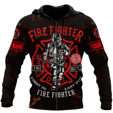 FUNSTUFFPRINT Personalized Firefighter 3D Hoodie First In Last Out 3D Hoodie and Zip Hoodie
