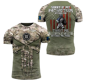 FUNSTUFFPRINT Personalized Sorry If My Patriotism Offends Youtrust Me Your Lack Of Spine Offends Me More Included - 3D Printed T-shirt