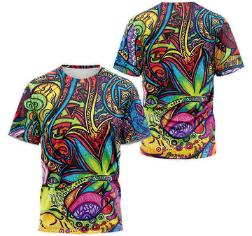 FUNSTUFFPRINT Personalized T-Shirt, Hoodie - Hippie Multicolor Canabis Weed 3D T-shirt
