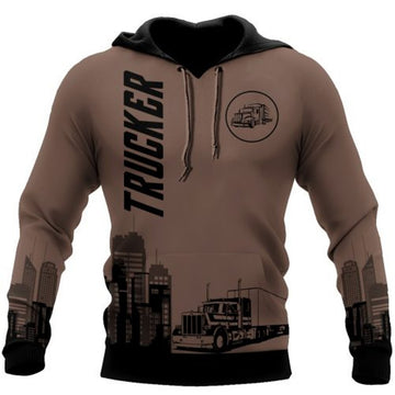 FUNSTUFFPRINT Trucker 3D Hoodie For Men And Women Brown 3D Hoodie and Zip Hoodie