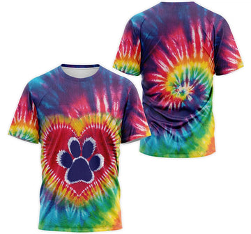 FUNSTUFFPRINT Personalized T-Shirt, Hoodie - Tie Dye Heart Paw 3D T-shirt