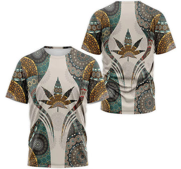 FUNSTUFFPRINT Personalized T-Shirt, Hoodie - Mandala Weed Cannabis 3D T-shirt