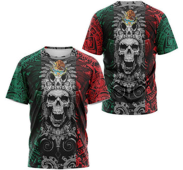 FUNSTUFFPRINT Personalized T-Shirt, Hoodie - Mexico Coat Of Arms Skull Aztec Mayan Warrior Pattern 3D T-shirt