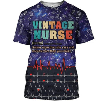 FUNSTUFFPRINT Personalized Vintage Nurse Define Red Heart Beat Pattern 3D Shirt 3D T-shirt