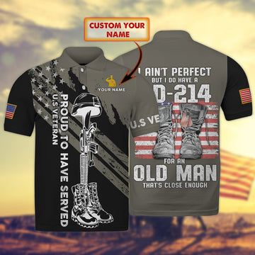 FUNSTUFFPRINT U.S Veteran - DD214 - Personalized Name 3D Polo Shirt