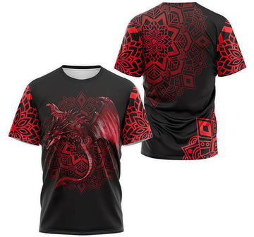 FUNSTUFFPRINT Personalized T-Shirt, Hoodie - Red Fire Dragon Mandala 3D T-shirt