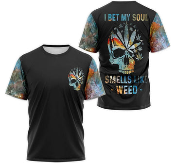 FUNSTUFFPRINT Personalized T-Shirt, Hoodie - Skull Cannabis I Bet My Soul Smells Like Weed 3D T-shirt