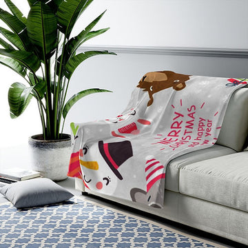FUNSTUFFPRINT Santa & Friends Christmas Velveteen Plush Blanket-Cozy Blanket-Comfy Blanket