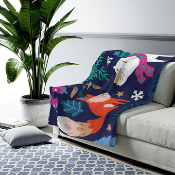 FUNSTUFFPRINT Polar Bear-Fox-Sloth Velveteen Plush Blanket-Cozy Blanket-Comfy Blanket-Holiday