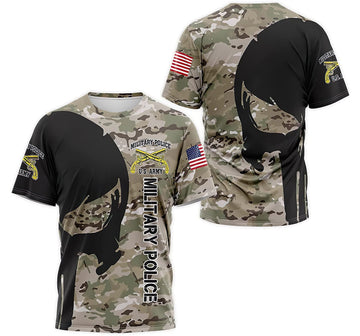 FUNSTUFFPRINT Personalized T-Shirt, Hoodie - Military Police Skull Army Us Camo 3D T-shirt
