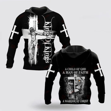 FUNSTUFFPRINT 3D A Warrior Of Jesus Christ A Child Of God A Man Of Faith 3D Hoodie and Zip Hoodie