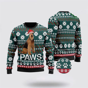 FUNSTUFFPRINT Airedale Terrier Santa Printed Ugly Christmas Sweater For Men And Women, Gift For Christmas, Best Winter Christmas Outfit Ugly Sweater