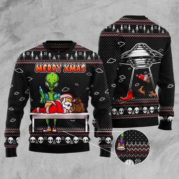 FUNSTUFFPRINT Alien Merry Xmas Ugly Christmas Sweater, Christmas Sweater, Ugly Sweater, Funny Xmas Sweaters Ugly Sweater