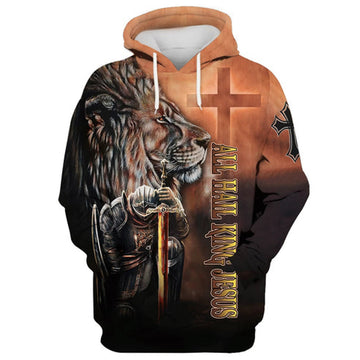 FUNSTUFFPRINT 3D All Hail King Jesus - Lion And Warrior 3D Hoodie and Zip Hoodie