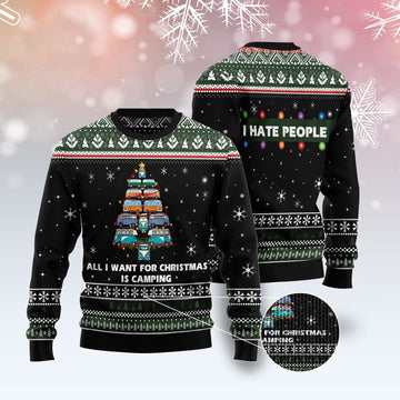 FUNSTUFFPRINT All I Want For Christmas Is Camping Ugly Christmas Sweater, Christmas Sweater, Ugly Sweater, Funny Xmas Sweaters Ugly Sweater