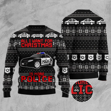FUNSTUFFPRINT All I Want For Christmas Is More Police Ugly Christmas Sweater, Christmas Sweater, Ugly Sweater, Funny Xmas Sweaters Ugly Sweater