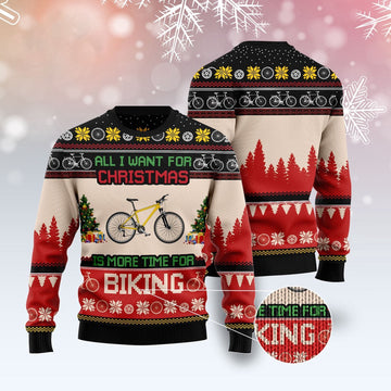 FUNSTUFFPRINT All I Want For Christmas Is More Time For Biking Ugly Christmas Sweater, Christmas Sweater, Ugly Sweater, Funny Xmas Sweaters Ugly Sweater