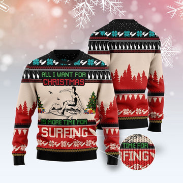 FUNSTUFFPRINT All I Want For Christmas Is More Time For Surfing Ugly Christmas Sweater, Christmas Sweater, Ugly Sweater, Funny Xmas Sweaters Ugly Sweater