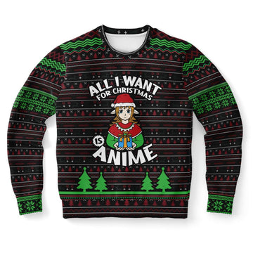 FUNSTUFFPRINT All I Want For Christmas is Anime Ugly Christmas Sweater, Christmas Sweater, Ugly Sweater, Funny Xmas Sweaters Ugly Sweater